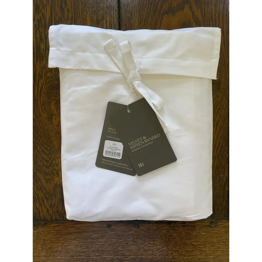 NEW 3 VELVET & SATEEN BANDED RESTORATION HARDWARE 2 KING SHAMS & 1LUMBAR SHAM